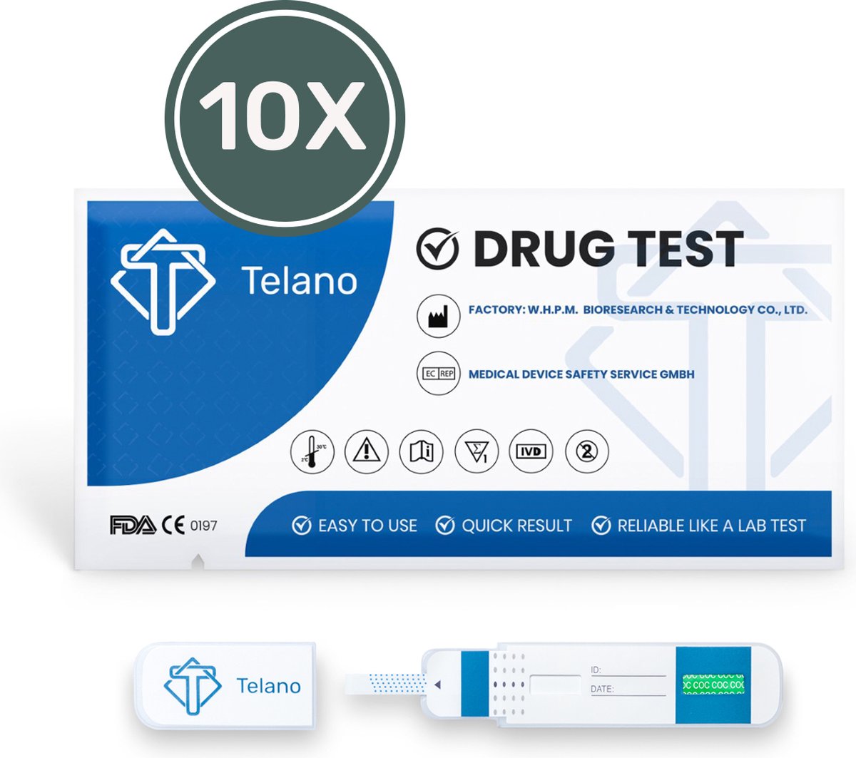 Goedkoopste Telano 10 stuks Drugstest Cocaïne Dipcard - Drugtesten Urine COC