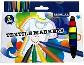 Textielmarkers Regular - Blauw / Multicolor - Kunststof - 5 Stuks - Knutselen - DIY - Creatief - Cadeau - Textielstift - Textiel - Stiften - Markers