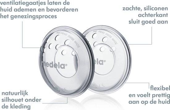 Medela Tepelbeschermers Siliconen membraan beschermd je tepels tussen de voedingen, bij kloven en pijn doordat de tepels niet tegen je kleding schuren - 2 stuks