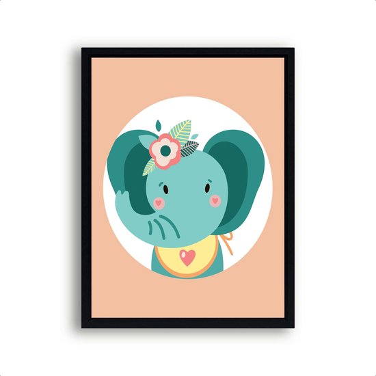 Affiche Eléphant avec fleur - Oranje / Jungle / Safari / 30x21cm