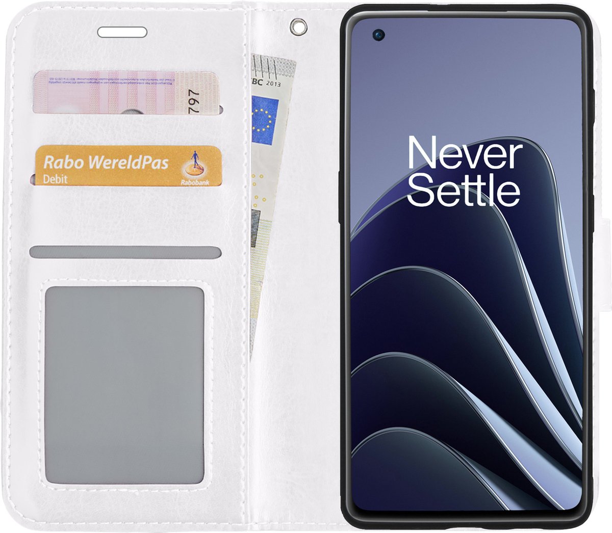 Hoesje Met Pasjeshouder - Geschikt voor OnePlus 10 Pro - Luxe Bookcase Portemonee - Flip Case - Kunstleer Book Case - Flipcase - Book Cover - Walletcase - Portemonneehoes - Wit