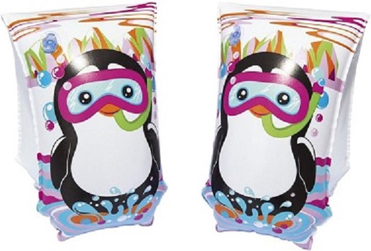 Pinguïn met snorkel zwemarmbandjes zwembandjes zwemvlinder zwemvleugels - oranje - maat S