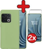 Hoesje Geschikt voor OnePlus 10 Pro Hoesje Siliconen Case Hoes Met 2x Screenprotector - Hoes Geschikt voor OnePlus 10 Pro Hoes Cover Case - Groen