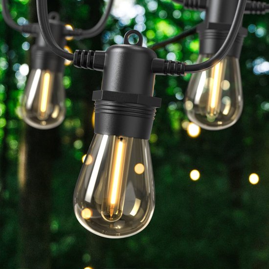 Exxen 31M/102FT lichtsnoeren voor buiten, GlobaLink IP65 waterdicht Lichtketting uitbreidbaar met 30+2 S14 LED-bollen, buiten licht ketting voor tuin partij balkon tuindecoratie, warm wit