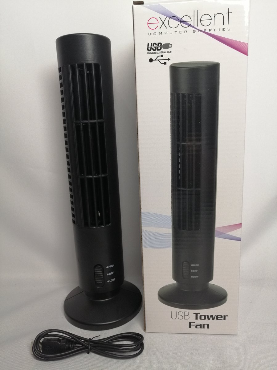 USB Toren Ventilator - 34 cm - Staand - Zwart
