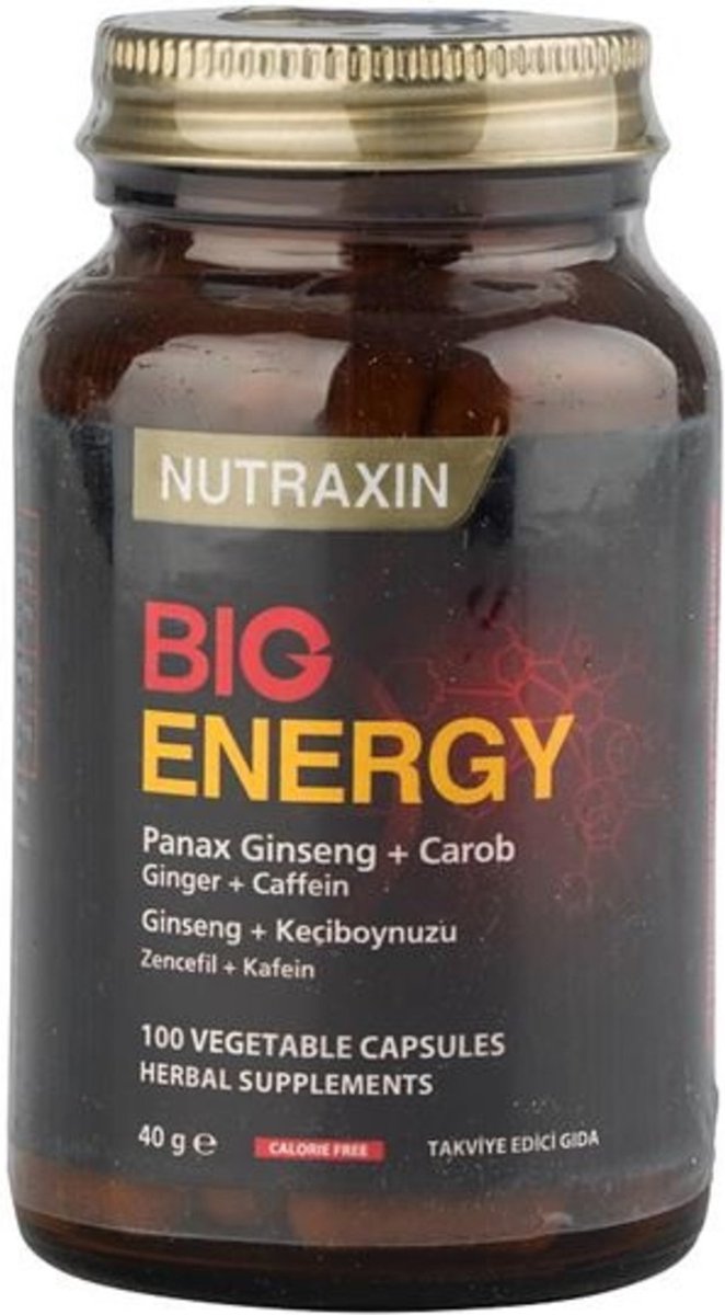 Goedkoopste Nutraxin Big Energy – 60 Capsules – Ginseng, Cafeïne, Gember & Johannesbrood – Natuurlijke Energieboost – Voedingssupplement Zonder Gluten of Soja