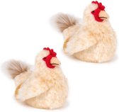 2x stuks pluche kip lichtbruin knuffel 23 cm - Boerderijdieren kippen knuffeldieren - Speelgoed voor kind