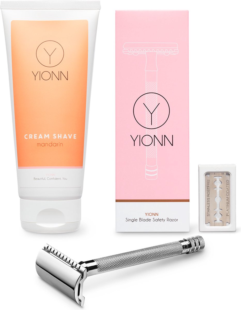 YIONN Single blade scheermes - Veiligheidsscheermes Speciaal voor Vrouwen - RVS Dames Safety razor + 10 mesjes en zeepvrije Scheercrème