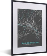 Fotolijst incl. Poster - Duitsland – Blauw – Saarbrücken – Stadskaart – Kaart – Plattegrond - 30x40 cm - Posterlijst