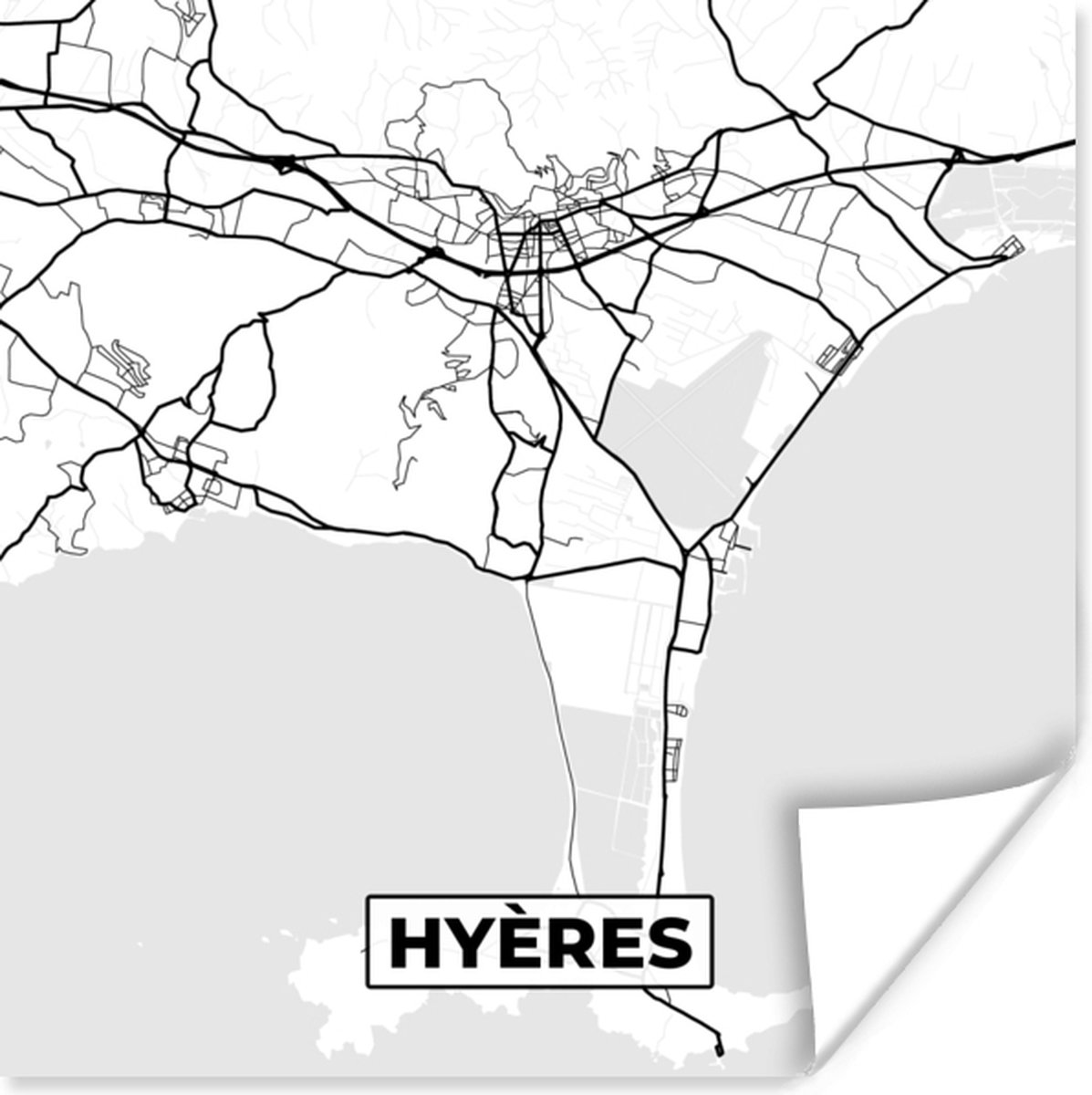 Affiche Plan de ville - Carte - Hyères - Carte - France - Zwart et ...
