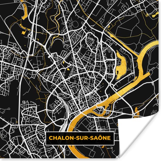 Poster Frankrijk – Plattegrond – Kaart – Chalon-sur-Saône– Stadskaart - 75x75 cm