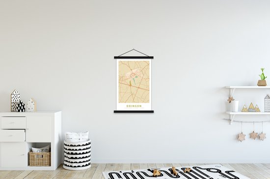 Porte-affiche avec Poster - Affiche scolaire - Carte - Vintage - Plan - Plan de ville - Enghien - 60x90 cm - Lattes noires - Carte