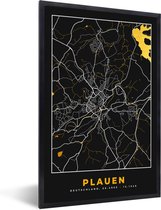 Cadre photo avec affiche - Plauen - Plan de la ville - Plan d'étage - Carte - Or - Allemagne - 40x60 cm - Cadre pour affiche