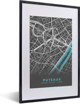 Fotolijst incl. Poster - Puteaux - Stadskaart - Kaart - Plattegrond - Frankrijk - 40x60 cm - Posterlijst