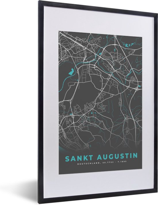 Fotolijst incl. Poster - Stadskaart – Sankt Augustin – Duitsland – Plattegrond – Kaart - 40x60 cm - Posterlijst