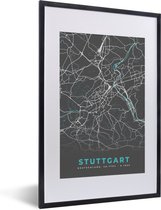 Fotolijst incl. Poster - Plattegrond – Stuttgart – Blauw – Stadskaart – Kaart - Duitsland - 40x60 cm - Posterlijst
