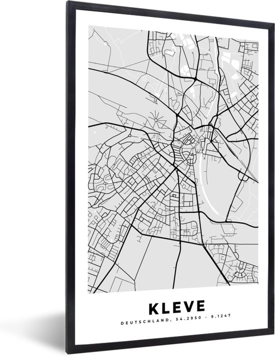 Cadre photo avec affiche - Allemagne - Clèves - Carte - Plan de la ville - Plan d'étage - 80x120 cm - Cadre pour affiche