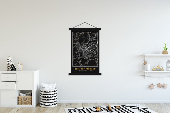 Posterhanger incl. Poster 120x180 cm - Schoolplaat - Kaart - Frankrijk - Plattegrond - Clemont-Ferrand - Stadskaart - Textielposter - Zwarte latten - Stadskaart