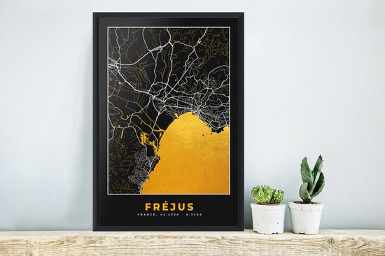 Cadre photo avec affiche - Carte - Fréjus - Carte - France - Plan de la ville - 40x60 cm - Cadre pour affiche