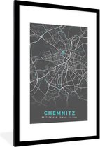 Fotolijst incl. Poster - Stadskaart – Chemnitz – Genk – Blauw – Duitsland – Plattegrond - 60x90 cm - Posterlijst