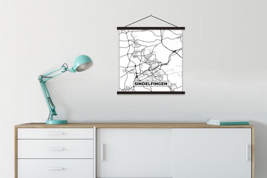 Porte-affiche avec affiche - Affiche scolaire - Sindelfingen - Plan d'étage - Carte - Plan de la ville - 60x60 cm - Lattes noires