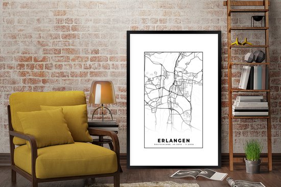Cadre photo avec affiche - Carte - Erlangen - Plan - Plan de la ville - 80x120 cm - Cadre pour affiche