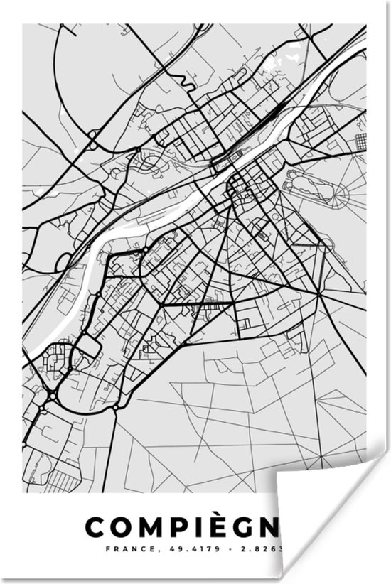 Affiche Compiègne - Carte - France - Carte - Plan de la ville - 120x180 ...