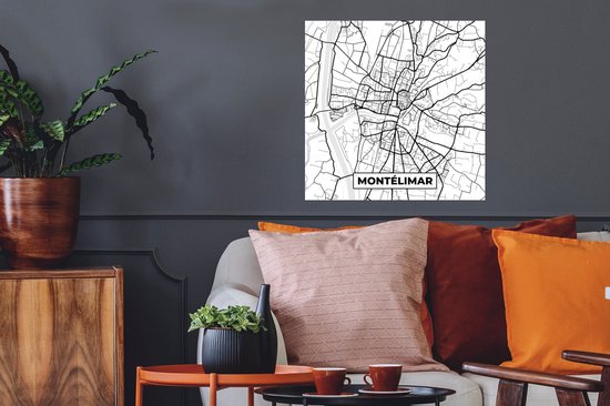 Poster Montélimar - Frankrijk - Plattegrond - Stadskaart - Kaart - Zwart wit - 50x50 cm