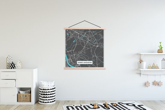 Posterhanger incl. Poster 120x120 cm - Schoolplaat - Stadskaart – Plattegrond – Duitsland – Blauw – Sankt Augustin – Kaart - Textielposter - Blanke latten - Stadskaart
