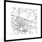 Fotolijst incl. Poster Zwart Wit- Frankrijk - Plattegrond - Pau - Stadskaart - Kaart - Zwart wit - 40x40 cm - Posterlijst