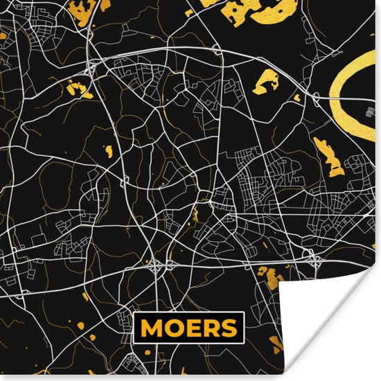 Poster Moers - Plattegrond - Kaart - Stadskaart - Goud - Duitsland - 30x30 cm