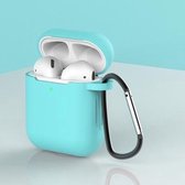 Jumada's Apple Airpods hoesje -  "Geschikt" voor Airpods 1 en 2 - Softcase - Licht Blauw - Beschermhoesje + Clip