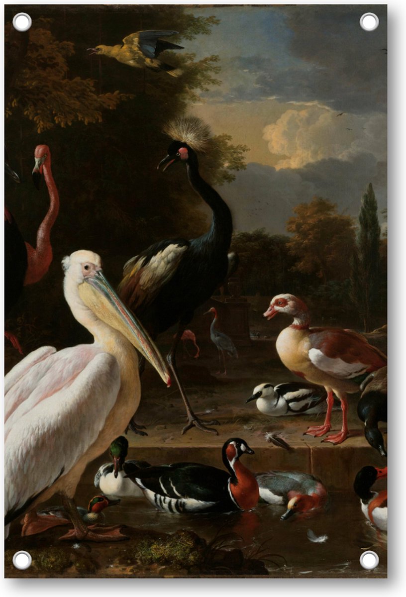 Het drijvend veertje - Tuinposter 60x90 - Wanddecoratie - Melchior d'Hondecoeter - Meesterwerken
