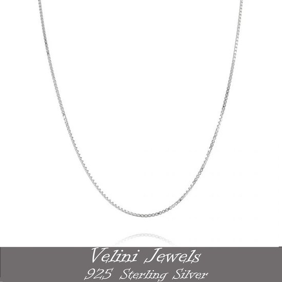 Velini jewels-0.8mm breed box halsketting-925 Zilver Ketting- 40cm met 5cm verlengstuk gesloten met een veering slot