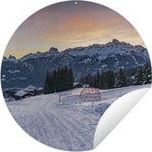 Tuincirkel Sneeuw - Berg - Alpen - 120x120 cm - Ronde Tuinposter - Buiten XXL / Groot formaat!