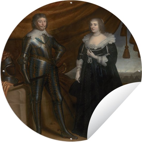 Tuincirkel Dubbelportret van Frederik Hendrik en Amalia van Solms-Braunfels - Schilderij van Gerrit van Honthorst - 60x60 cm - Ronde Tuinposter - Buiten