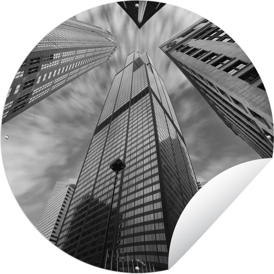 Tuincirkel Zwart-wit foto van de Willis Tower in de Verenigde Staten - 90x90 cm - Ronde Tuinposter - Buiten