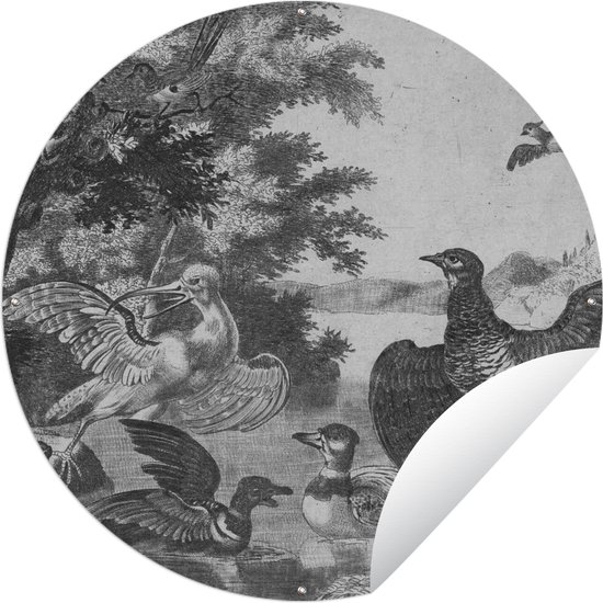 Tuincirkel Watervogels en een hond - Melchior d'Hondecoeter - 120x120 cm - Ronde Tuinposter - Buiten XXL / Groot formaat!