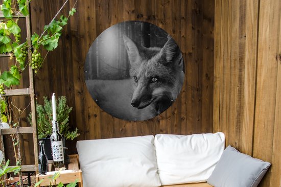 Garden Circle Animaux - Renard - Forêt - Zwart - Wit - 90x90 cm - Affiche de jardin ronde - Extérieur