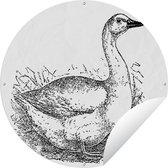 Tuincirkel Eend - Zwart - Wit - 60x60 cm - Ronde Tuinposter - Buiten