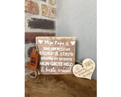 Cadeaupakket papa - vader - inclusief houten hartje papa- Tekstblok 15 cm Mijn papa is ... + bieropener pa's opener afblijven / vaderdag geschenk / vaderdag cadeautjes / verjaardag / opa / papa