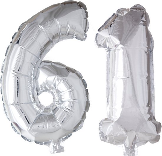 Folieballon 61 jaar Zilver 66cm