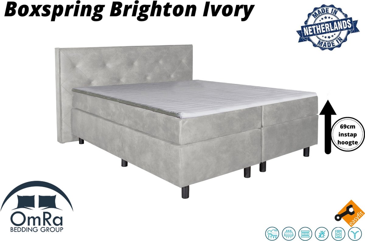 Omra - Complete boxspring - Brighton Ivory - 270x200 cm - Inclusief Topdekmatras - Hotel boxspring
