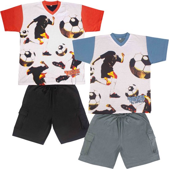 DUO-PACK Jongens Shortama met een voetbal thema uit onze Active Wear Collectie