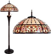 LumiLamp Tiffany Vloerlamp  Ø 57*166 cm E27/max 3*60W - Beige Rood Glas in lood