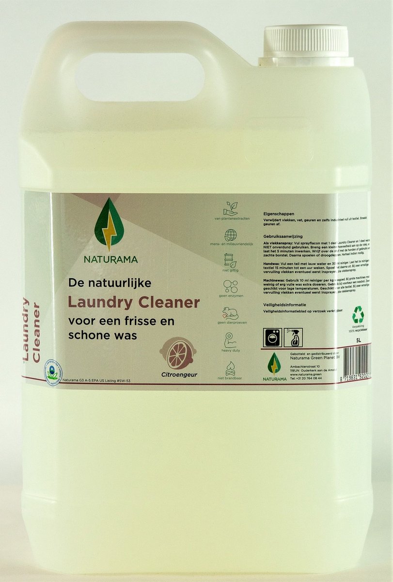 Naturama - Navulcan wasmiddel (geur: citroen) - 5 liter - Palmolie vrij - Vegan - 100% biologisch - niet getest op dieren