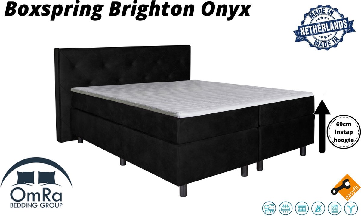 Omra - Complete boxspring - Brighton Onyx - 150x220 cm - Inclusief Topdekmatras - Hotel boxspring