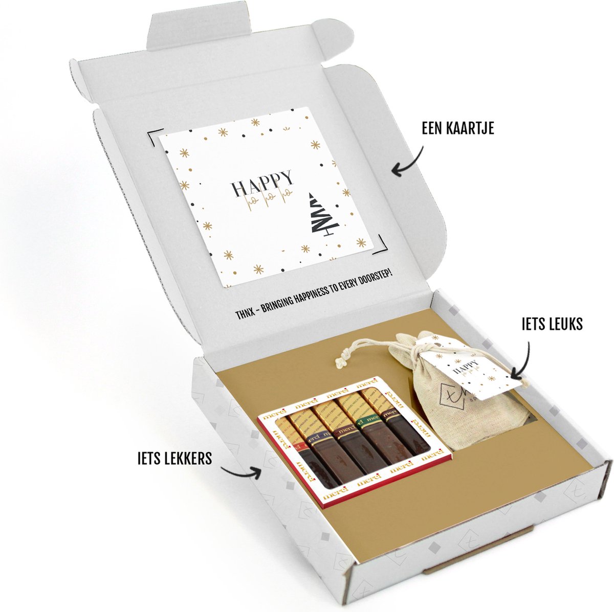 THNX 3-in-1 combinatie cadeau THNX - Merci - Kerst - Chocolade cadeau - Kerstboomzaadjes - Christmas Sparkle