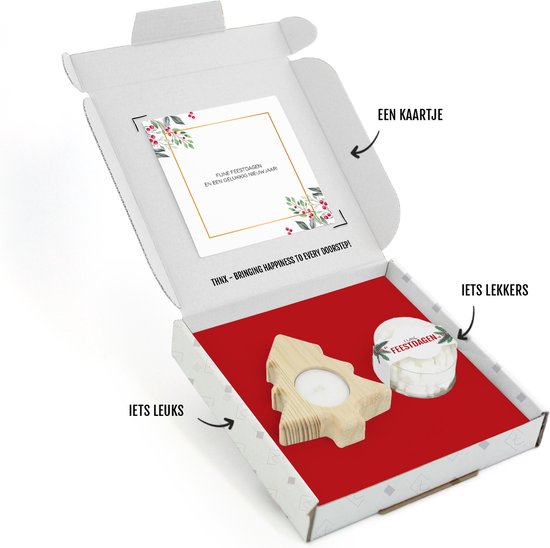 THNX 3-in-1 combinatie cadeau THNX - Kerstpakket - Kerstboomkaars & Pepermunt - Cadeau voor collega - Holiday Branch