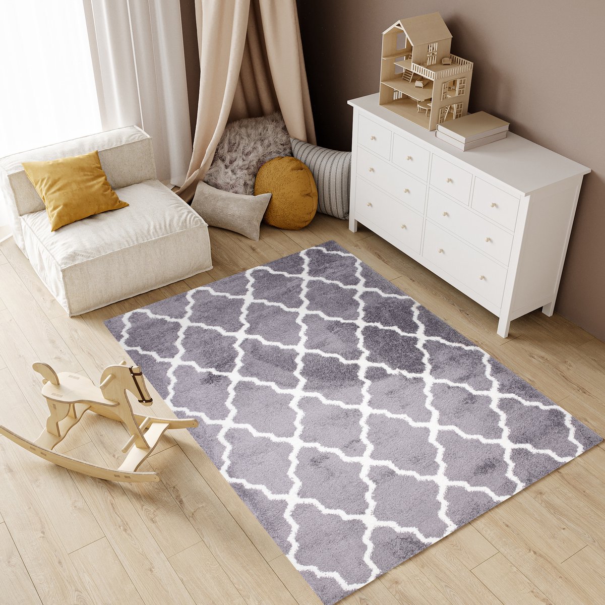 Tapiso Modena Vloerkleed Shaggy Fluffy Hoogpolig Modern Tapijt Maat- 140x200